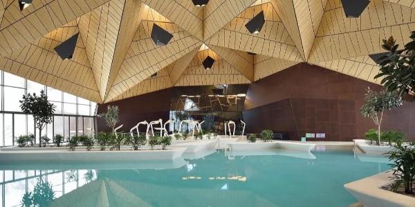 幾何傾斜屋頂結(jié)構(gòu)的游泳池設(shè)計